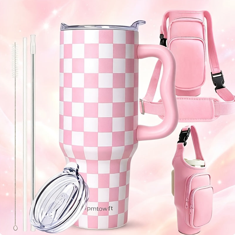 40oz Insulated Tumbler with Handle, Straw & Carrier Bag – Stainless Steel Double Wall, Cold 34 Hours, Travel Mug for Gym, Hiking, Office & Outdoor