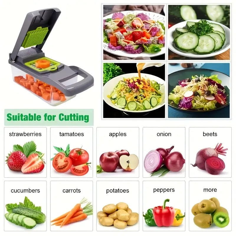 Vegetable Chopper 16-In-1 Professional Onion Chopper Multi-Function Food Slicer Dicer with 8 Blades and Container Kitchen Carrot Cutter Gift for Dad