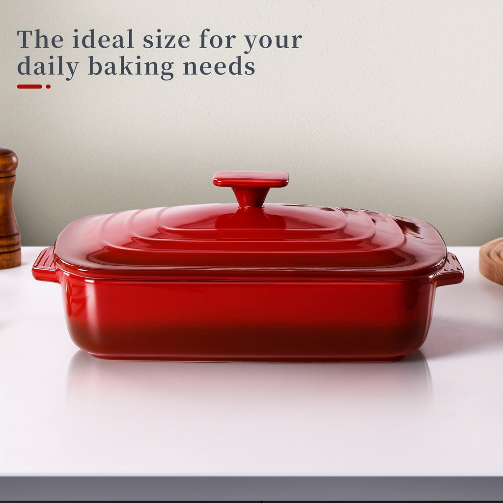 Large Ceramic Casserole Dish with Lid 4 Quart Rectangular Stoneware Baking Pan 9x13 Inch Oven Safe Dishwasher Safe Lasagna Pan for Baking Serving