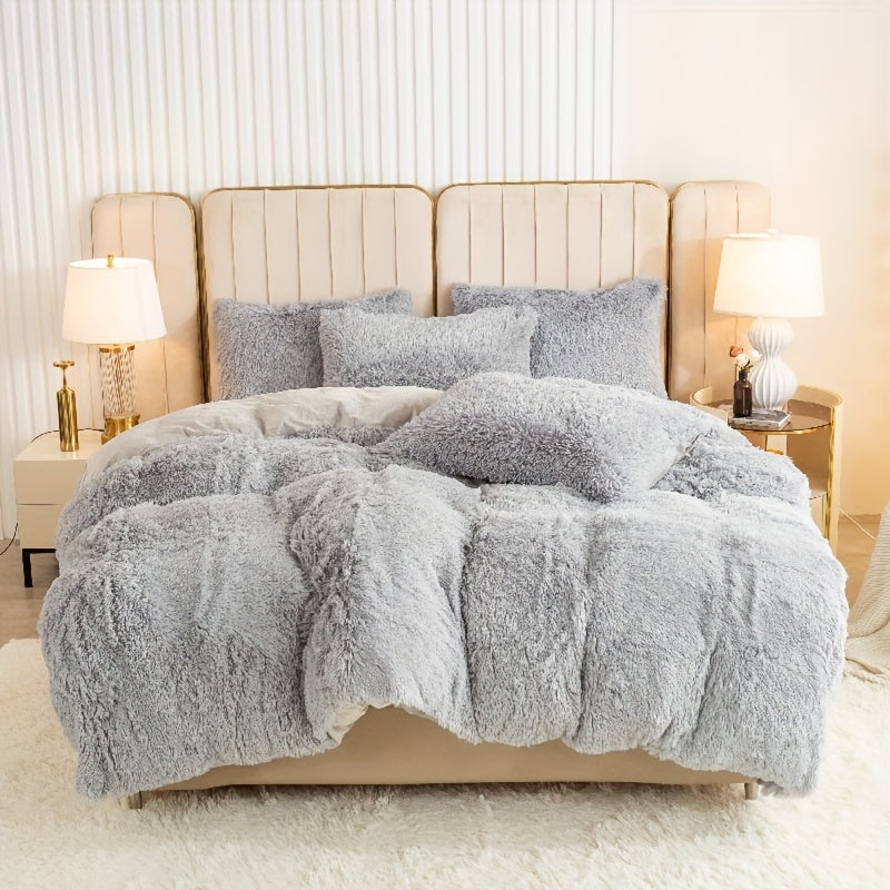 Plush Duvet Cover Set 3 Piece Ultra-Soft Warm Comforter Cover Twin Full Queen King 8 Colors for Bedroom Guest Room Dorm