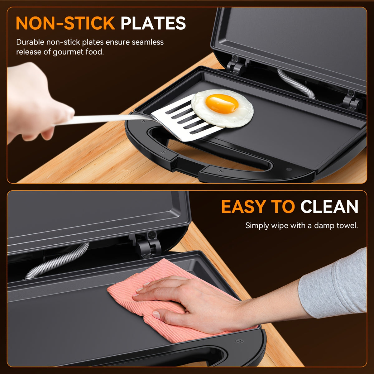 Sandwich Maker 2-Slice 750W with Non-Stick Flat Plates, Indicator Lights & Cool-Touch Handle – Panini Press & Breakfast Grill for Grilled Cheese, Eggs & Quesadillas, Easy Clean & Compact Storage