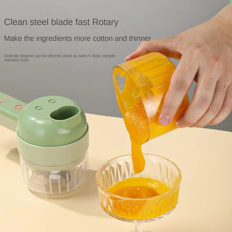 Mini Electric Food Chopper, 1-Cup USB & Battery Rechargeable Portable Garlic & Onion Slicer with Cleaning Brush — Compact Kitchen Gadget for Garlic, Onions, Celery & More, White & Green