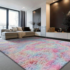 Velvet Shag Area Rug with Non-Slip Backing – Super Soft Plush Indoor Carpet for Living Room, Bedroom & Kitchen, Tie-Dye & Solid Colors, 5 Sizes