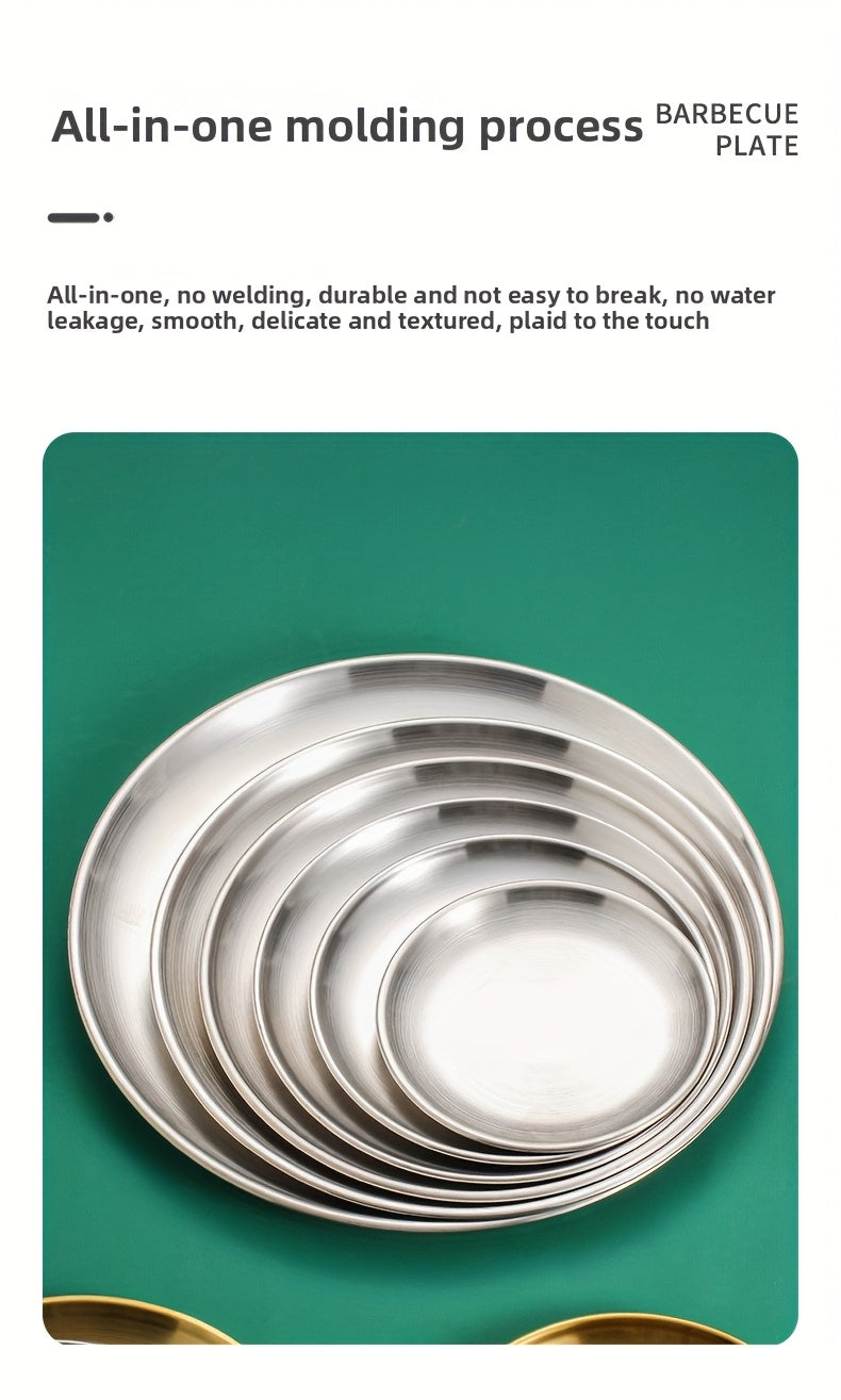 304 Stainless Steel Dinner Plates Set of 10 BPA-Free Dishwasher Safe Non-Toxic Round Metal Plates for Home Outdoor Camping Holiday Use