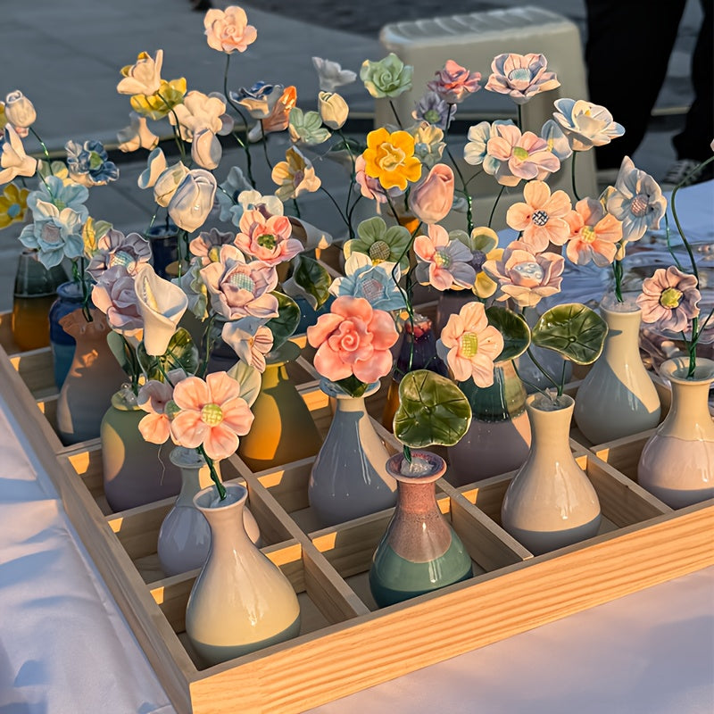 Handcrafted Ceramic Flowers 10pcs Realistic Decorative Floral Accents Random Colors for Home Wedding Party Valentine's Day Mother's Day Christmas Gift