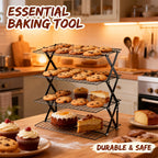 Foldable Cooling Rack Set with Baking Tools – Stackable Oven Cookie Cake Drying Rack, 3/4/5 Piece with Silicone Spatula, Egg Beater & More, Holiday Baking Gift