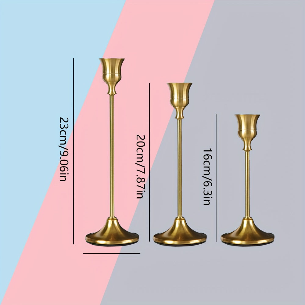 Copper Taper Candle Holders Set 30/36/48 Pcs Retro Minimalist Candlestick for Dining Table Wedding Birthday Christmas Fireplace Home Decor