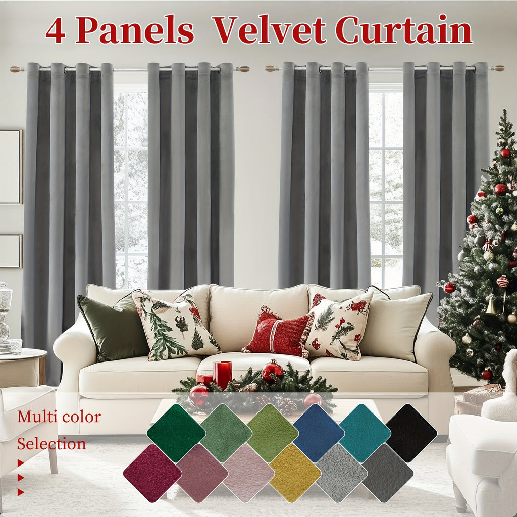 Blackout Velvet Curtains 4 Panels - Thermal Insulated Grommet Drapes, Noise Reducing Soft Window Curtains for Living Room Bedroom, Multiple Sizes & Colors