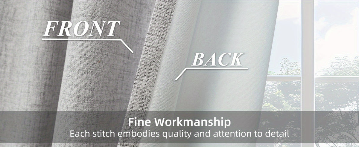 Linen Blackout Curtains 2 Panels – 100% Light Blocking Farmhouse Thermal Insulated Drapes, Rod Pocket Back Tab Ring Clips, Machine Washable, Living Room Bedroom, 9 Colors Multiple Sizes