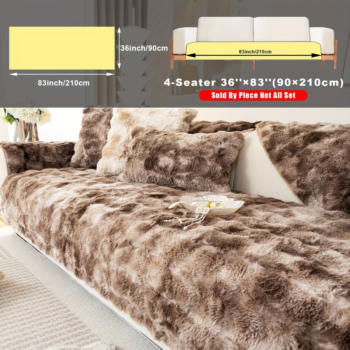 Faux Lamb Fluffy Sofa Cover Modern Gradient – Thick Plush Pet-Friendly Polyester Sofa Protector, Machine Washable 450-500g Fabric for Single, Double, Triple & Combination Sofas