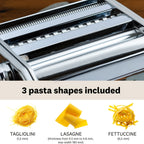 Manual Pasta Maker Machine Stainless Steel – 9 Adjustable Thickness Settings Noodle Cutter for Spaghetti, Fettuccine, Lasagna & Dumpling Wrappers, Durable Kitchen Tool