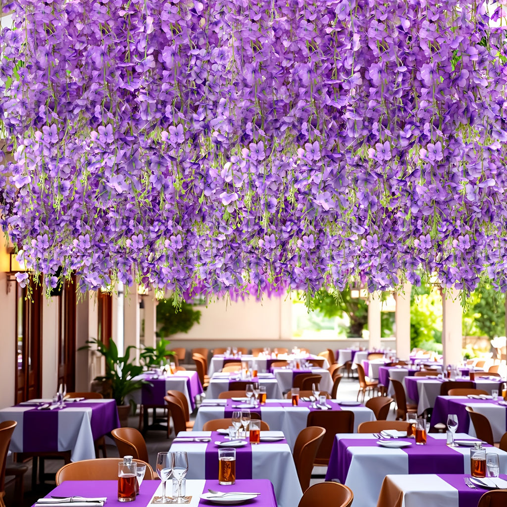 Artificial Wisteria Vine Garland 24 Pack 90 Feet Fake Hanging Flower String Purple Silk Floral Decor for Wedding Backdrop Party Ceiling Home Living Room Bedroom Outdoor Garden Boho Decor Bulk