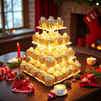 4-Tier Square Acrylic Cupcake Stand with LED Light Strip Holds 52 Cupcakes Dessert Display Tower for Weddings Birthdays Christmas Parties Graduations