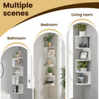 Floating Corner Wall Shelf 3 or 5-Tier, Wall Mounted Storage Rack for Living Room, Bedroom, Kitchen, Bathroom & Office, Easy Install Decorative Corner Shelves, White or Black, 1 or 2 Pieces