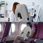 Inflatable Travel Neck Pillow with Patented Valve – Adjustable Firmness Ergonomic Air Pillow for Flights Cars Trains Office Napping, Lightweight Compact, Grey & Black