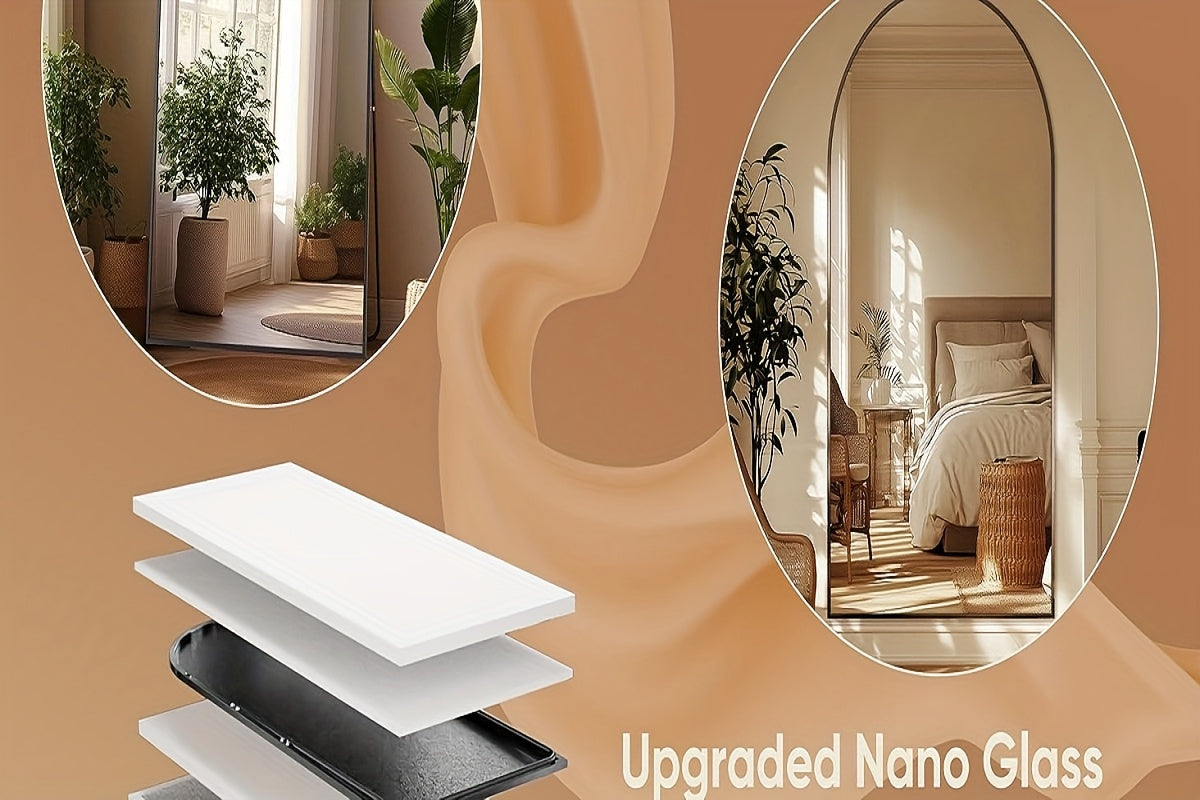 Full Length Floor Mirror Arched Freestanding Large Full Body Standing Mirror with Sturdy Base Polished Surface for Bedroom Living Room Bathroom Space Enhancing Home Decor