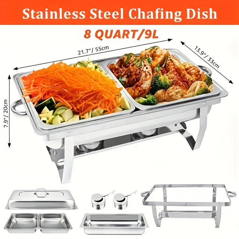 3-Compartment Buffet Food Warmer Chafing Dish Set with Water Tray, Cover & Baking Tray – Stainless Steel Party Server for Holidays, Birthdays & Catering Events