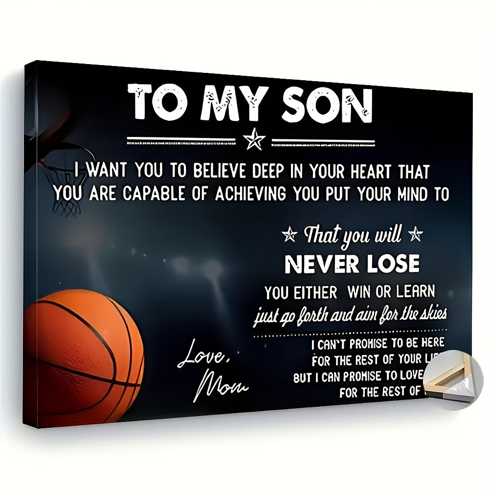 Framed Basketball Poster "To My Son" Motivational Wall Art for Teen Boys & Sports Fans – Wrap-Around Frame Bedroom Living Room Decor, Encouraging Gift for Athletes, Halloween Christmas Birthday