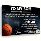 Framed Basketball Poster "To My Son" Motivational Wall Art for Teen Boys & Sports Fans – Wrap-Around Frame Bedroom Living Room Decor, Encouraging Gift for Athletes, Halloween Christmas Birthday