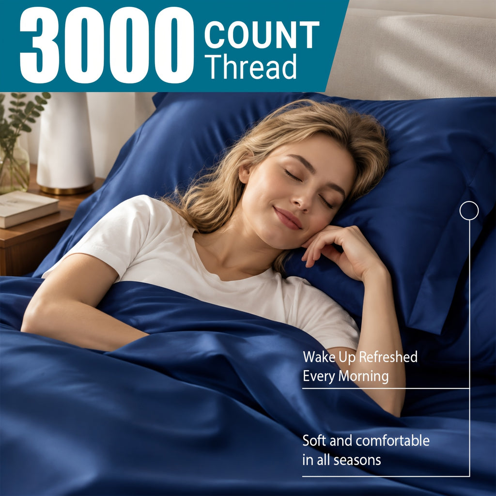 Cooling Bamboo Bed Sheet Set 3 4 Piece 3000TC - Extra Deep Pocket 20 Inch Soft Hotel Quality Wrinkle Resistant Twin Full Queen King Hot Sleepers
