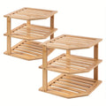Bamboo Corner Shelf 3-Tier Set of 2 – Countertop & Cabinet Organizer for Kitchen, Bathroom, Spice Rack, Plate & Cup Storage