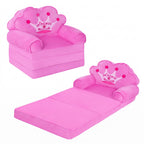 Flip Open Kids Sofa with Princess Crown Design – 2-in-1 Foldable Couch & Lounger Chair, Machine Washable Plush Cover, Certified Safe Foam, Dreamy Reading Nook Gift for Girls