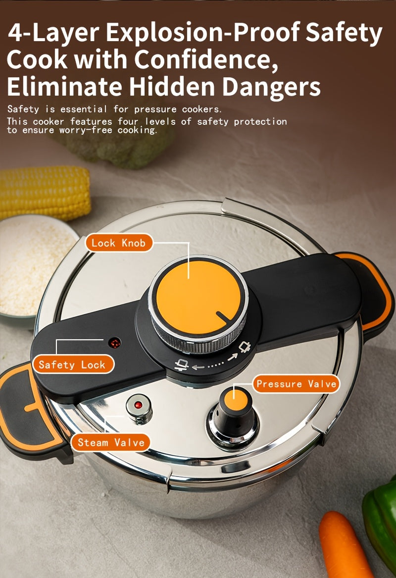 Stainless Steel Pressure Cooker & Stew Pot with One-Twist Lock Lid – 1.32, 1.59 & 2.11 Gal Sizes, Induction & Gas Compatible, Dishwasher Safe for Family Meals