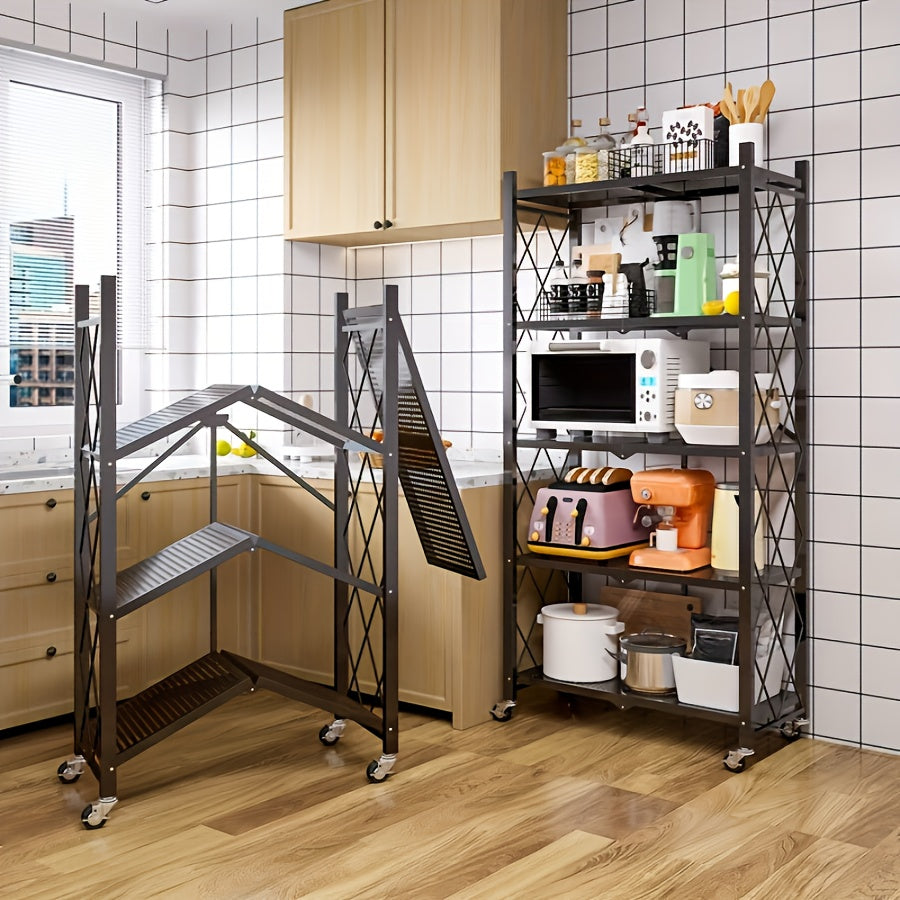 3/4/5-Tier Rolling Storage Rack with Wheels – No Assembly Required Portable Floor-Standing Multi-Layer Shelving Unit for Outdoor, Garage, Kitchen & Home