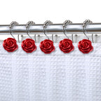Rose Decorative Shower Curtain Hooks 12pcs – Stainless Steel Acrylic Rhinestones Double Hook for Dual Curtains | Elegant Bathroom Decor & Mother's Day Gift
