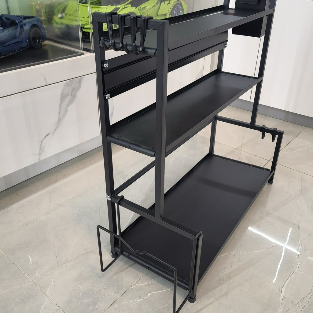 3-Tier Heavy-Duty Carbon Steel Kitchen Shelf Standing Storage Rack – Space-Saving Countertop Organizer for Spices, Knives, Utensils & Spoon Holder, Sturdy Multi-Tier Shelf for Small Kitchens