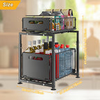 2-Tier Pull Out Cabinet Drawer Organizer No Drill - Slide Out Kitchen Pantry Shelf, Space-Saving Roll Out Storage for Spices Canned Goods Kitchenware, Black White