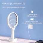 6-in-1 Electric Mosquito Swatter Bug Zapper Racket USB Rechargeable Telescopic Pole 90° Rotating Grid Wall Mount 3-Layer Safety Net UV Light for Indoor Outdoor Camping Patio