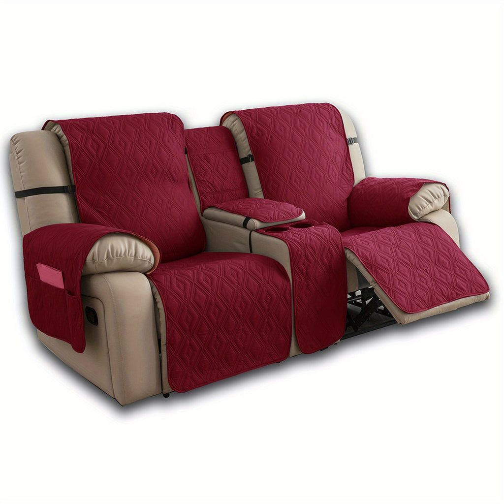 Loveseat Recliner Cover with Center Console – 4-Piece Set 100% Waterproof Dual Recliner Slipcover with Straps, Split Reclining Sofa Protector for Pets & Kids, Living Room Furniture Cover