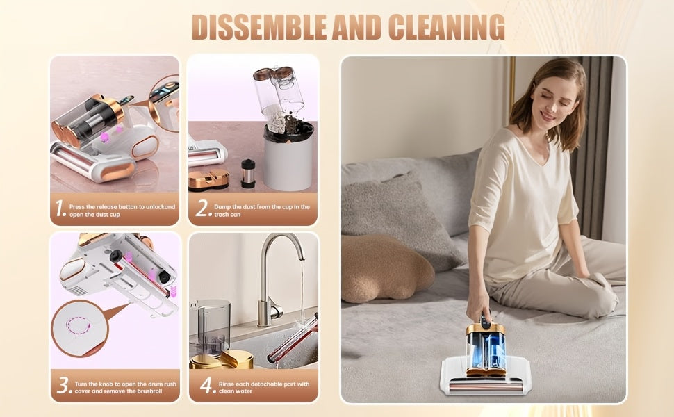 Mattress Vacuum Cleaner Cordless UV-C 21KPa – Deep Cleaning Bed Vacuum with UV Light, Soundwave Tech, Dual Dust Cup 520ml, HEPA Filter, 35-Min Battery, for Mattress Sofa Pillow & Carpet