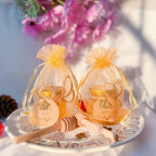 Mini Hexagon Honey Jar Favor Set – 1.5oz Glass Jars with Golden Lid, Bee Charm, Honey Dipper & Gift Tags | 20-60 Pcs | Wedding, Baby Shower & Party Favors