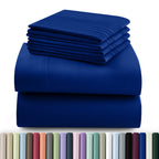 Hannah Bedding Sheet Set 6pcs Brushed Polyester 16" Deep Pocket – Embroidered Pillowcases Hotel Luxury Soft Bed Sheets for Twin Full Queen King Cal King, 24 Colors