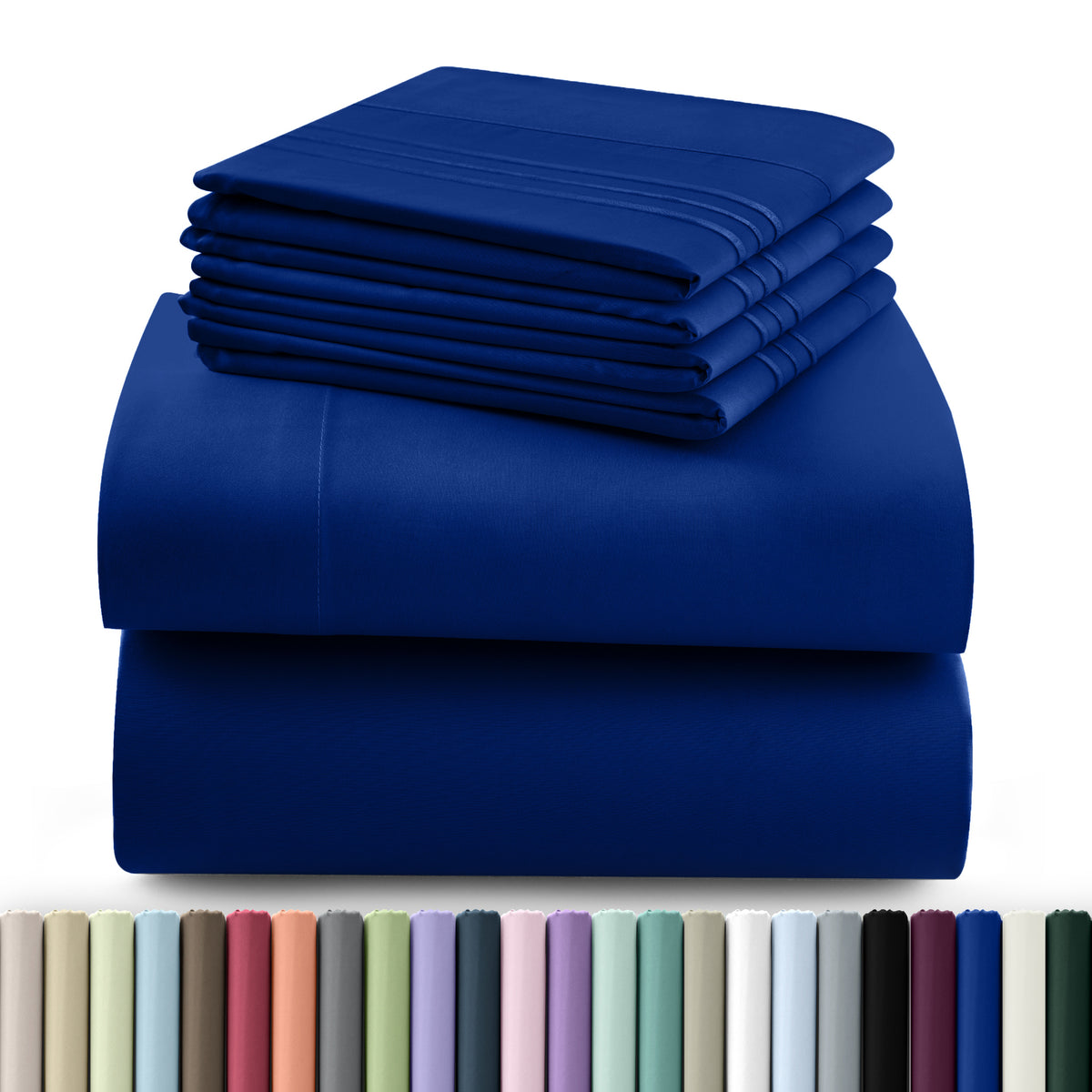 Hannah Bedding Sheet Set 6pcs Brushed Polyester 16" Deep Pocket – Embroidered Pillowcases Hotel Luxury Soft Bed Sheets for Twin Full Queen King Cal King, 24 Colors
