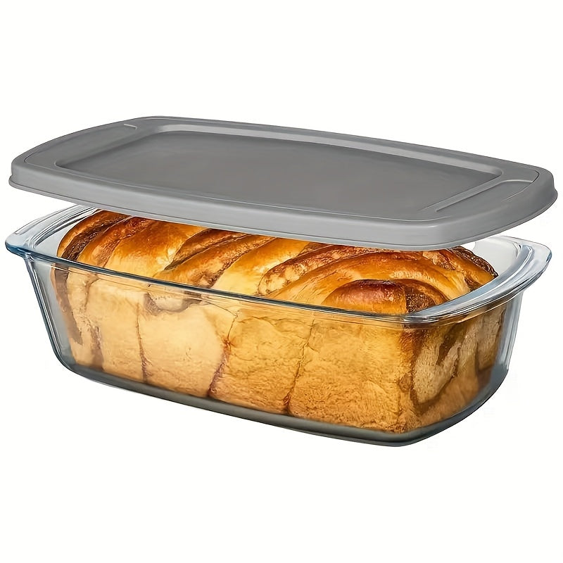 Glass Baking Dish with Lid 1.9Qt – Borosilicate Rectangular Toast Pan, Oven & Microwave Safe, Stackable Airtight Container for Bread & Cakes (1 or 2pcs)