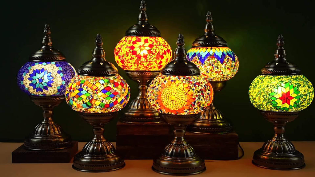 Handmade Turkish Mosaic Table Lamp 3-Color Dimming Glass Bedside Lamp with Metal Base - USB Powered Boho Decorative Light for Bedroom Living Room - Bulb Included, Ready to Use
