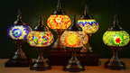 Handmade Turkish Mosaic Table Lamp 3-Color Dimming Glass Bedside Lamp with Metal Base - USB Powered Boho Decorative Light for Bedroom Living Room - Bulb Included, Ready to Use