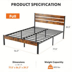 Metal Frame Bed Frame with Headboard No Box Spring Needed, Sturdy Wood Slats Support 800 lbs, Twin Full Queen, Bedroom Platform Bed