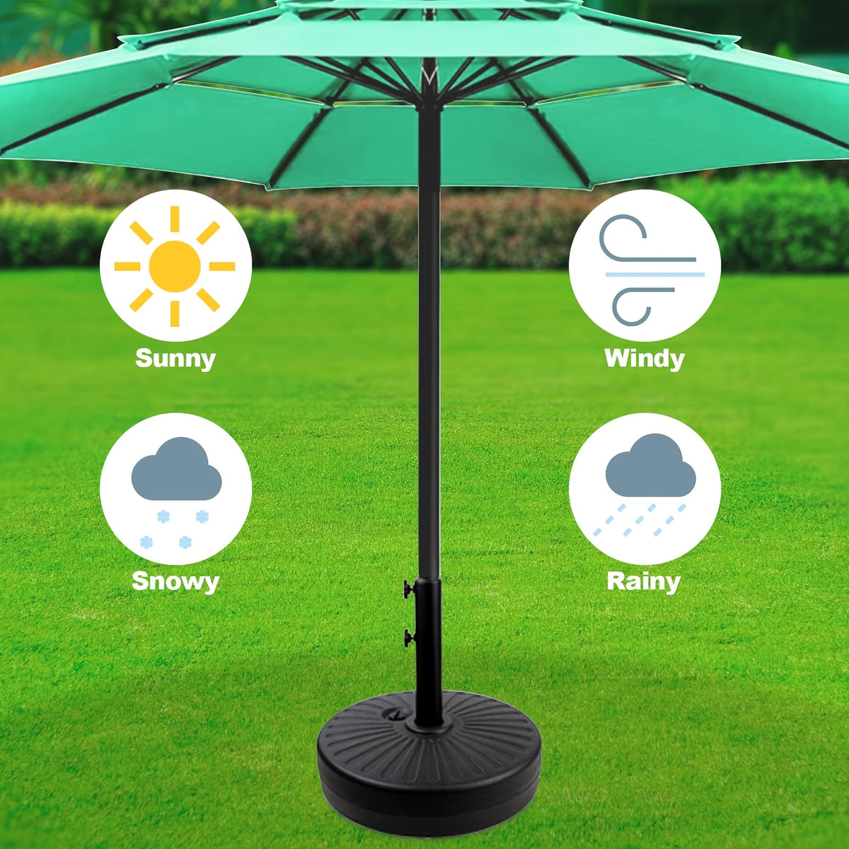 Heavy Duty Patio Umbrella Base Stand 20in Round 50LBS Water Sand Fillable Steel Holder for Outdoor Market Lawn Garden Black