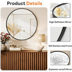 Round Wall Mirror 20 24 28 30 Inch – Circle Vanity Mirror for Bathroom, Bedroom & Living Room | Anti-Rust Modern Decor | Black & Gold