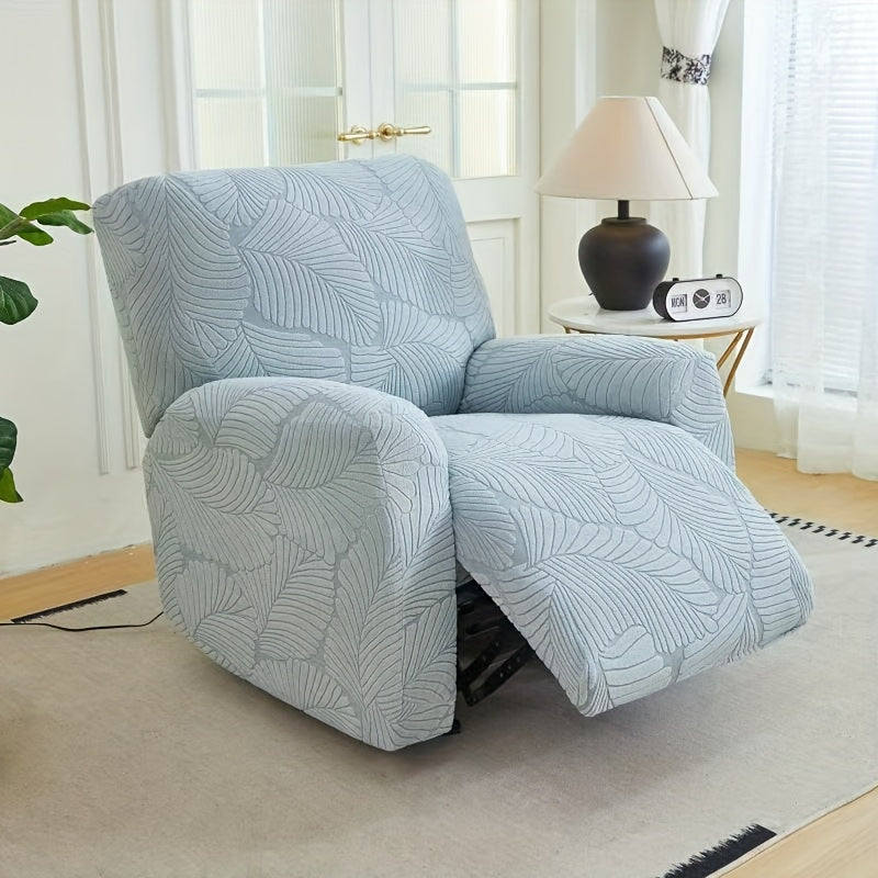 Stretch Jacquard Recliner Cover Large Leaf Pattern Armchair Slipcover Furniture Protector for Living Room Bedroom Office Single Seat Sofa Chair Cover Green Gray Blue