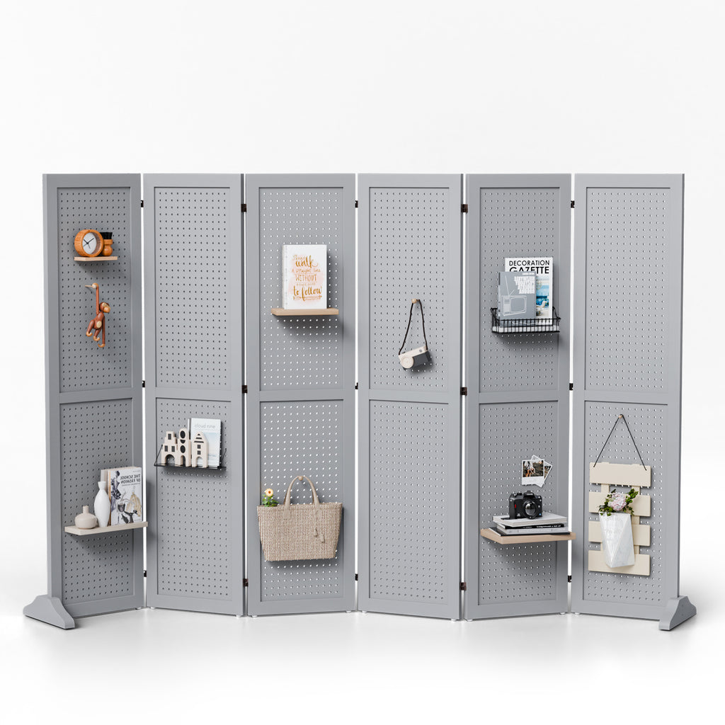 5 FT Freestanding Pegboard Room Divider | Wood Folding Privacy Screen & Display Board Organizer with Support Feet – White, Black, Natural, Grey | Craft Shows, Retail & Home