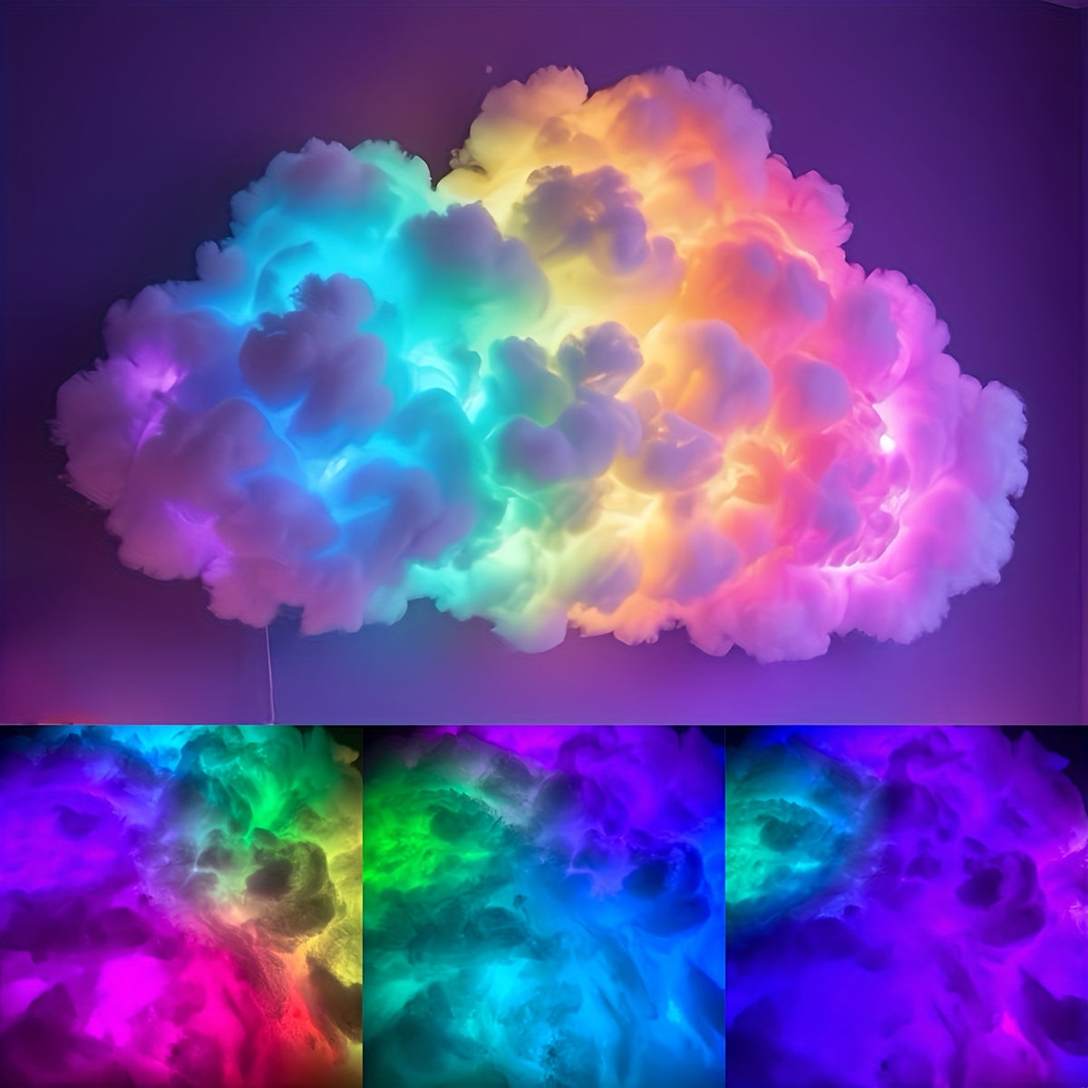 3D RGB LED Cloud Lamp Color Changing Night Light with Lightning Effects Mood Lighting for Bedroom Gaming Room Party Club Decoration