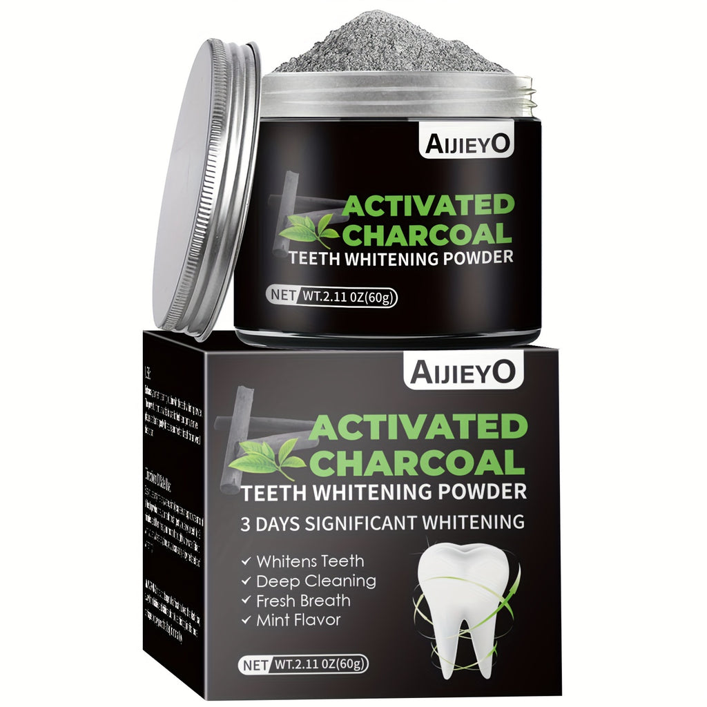 Activated Charcoal Teeth Whitening Powder Natural Brightening Tooth Polish Deep Cleaning Plaque Remover Mint Flavor Fresh Breath Daily Use 60g