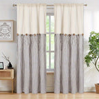 Striped Patchwork Semi-Sheer Rod Pocket Curtains – Bohemian Tiered Window Panels for Bedroom, Living Room, Kitchen, Bathroom & Cafe | 1 or 2 Pcs