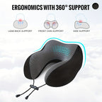 Hooded U-Shaped Travel Neck Pillow with Hood & Light-Blocking Cover – Airplane Nap Pillow for Adults, Home Office Sleep Support, U-Shape Neck Rest