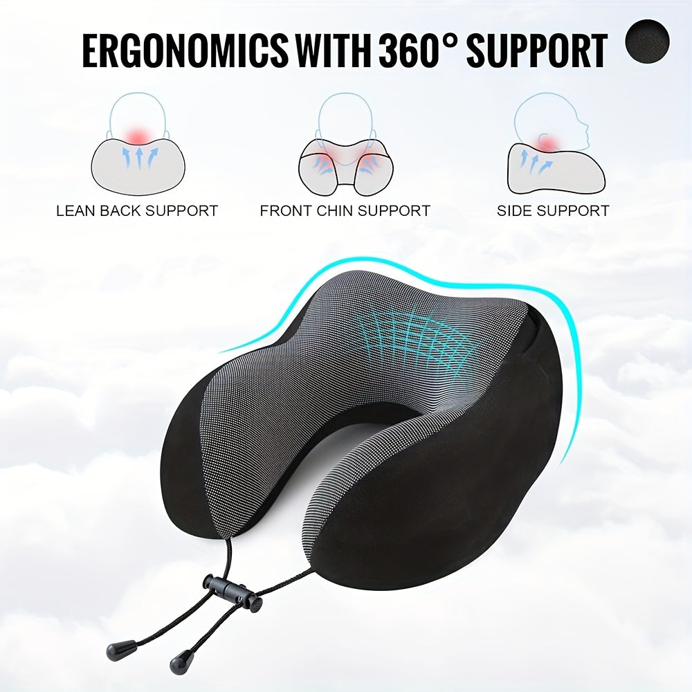 Hooded U-Shaped Travel Neck Pillow with Hood & Light-Blocking Cover – Airplane Nap Pillow for Adults, Home Office Sleep Support, U-Shape Neck Rest